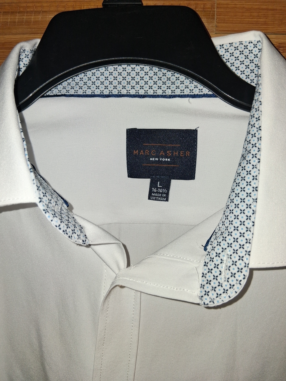 Marc Asher White Dress Shirt with Patterned Contrast Collar